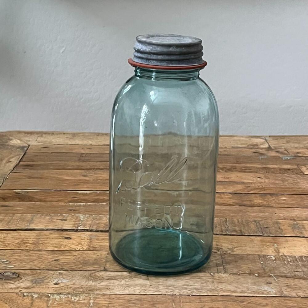Vintage Ball Perfect Mason Jar Blue with Zinc Cap Lid Rubber Gasket